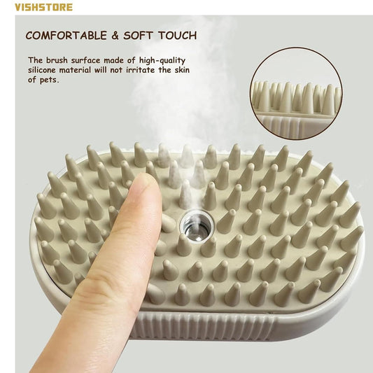 Steam-Infused Pet Grooming Brush, USB Rechargeable Steam Pet Brush.