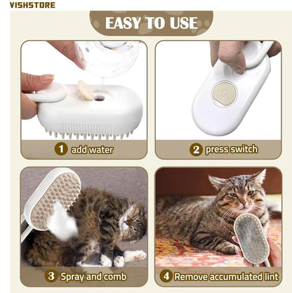Steam-Infused Pet Grooming Brush, USB Rechargeable Steam Pet Brush.