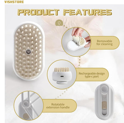 Steam-Infused Pet Grooming Brush, USB Rechargeable Steam Pet Brush.