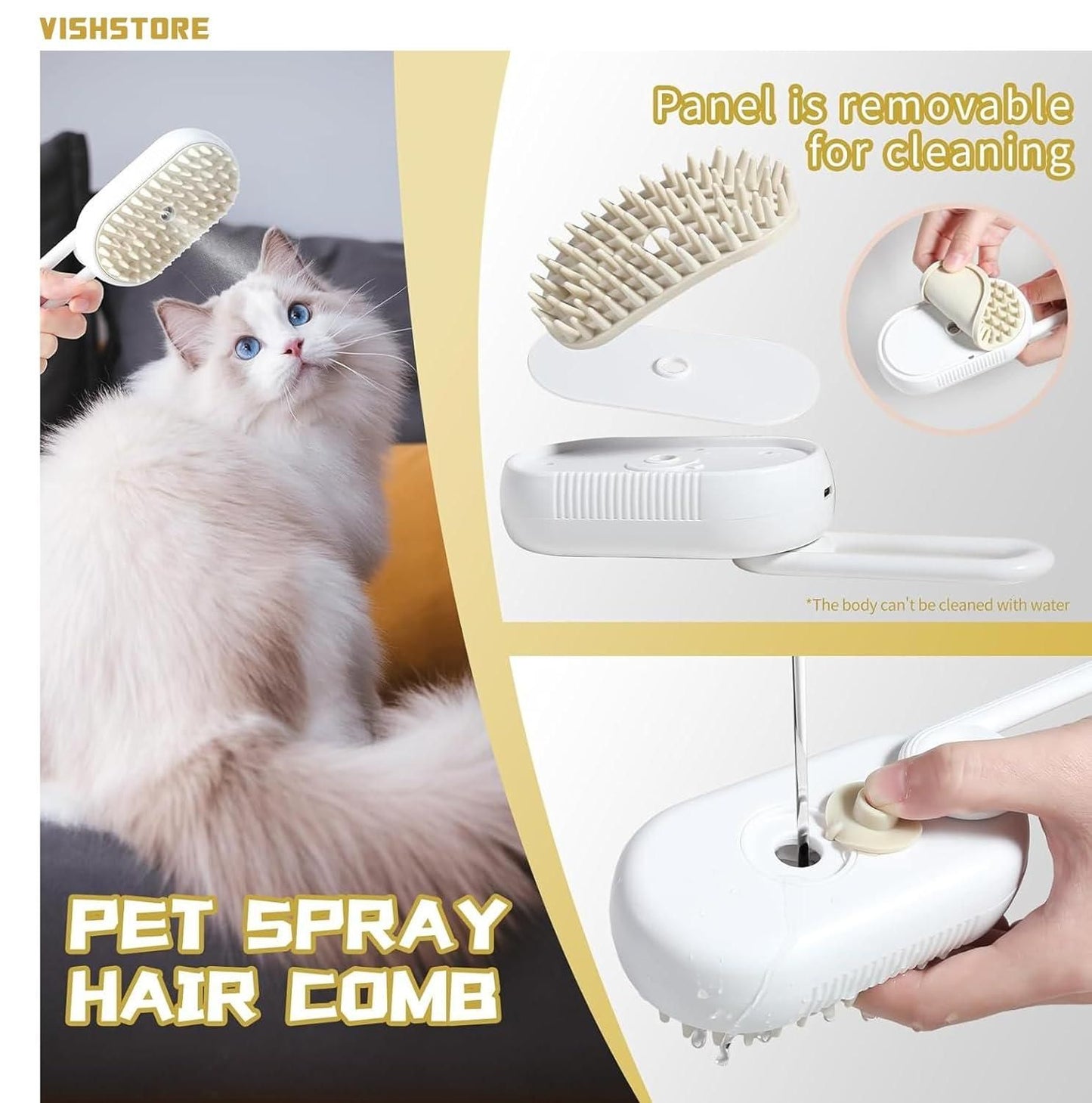 Steam-Infused Pet Grooming Brush, USB Rechargeable Steam Pet Brush.