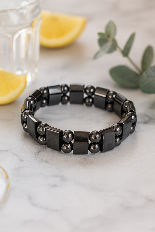 Magnetic Sugar Control Bracelet,Unisex Stylish Health Care Magnetic Black Stone Therapy Bracelet