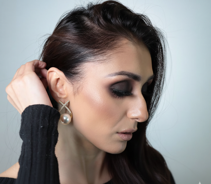 BlushMint Korean Studded Cross Pearl Stud Earrings